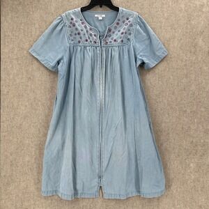 Go Softly Patio House Denim Chambray Embroidered Zip Front MuuMuu XL